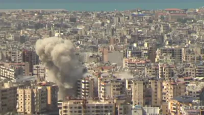 איזראעלי לופט אטאקעס אויף חיזבאללה צילן אין דרום ביירוט 