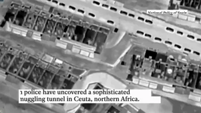 פאליציי אנדעקט באהאלטענע סאפיסטעקירטע טונעל אין נארט אפריקע וואס ווערט באנוצט פאר דראג שמוגלעריי פון מאראקא צו שפאניע