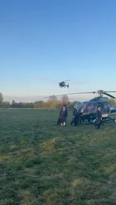 וויזניצע אינגעלייט קומען צום שבת אין ליזענסק מיט א העליקאפטער 