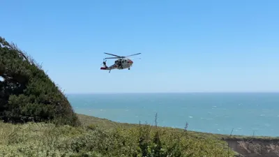 אויטא פאלט אראפ 500 פיס פון א קליף אין קאליפארניע אריין אין ים, דראמאטישע רעטונגס באמיאונגען האבן זיך ליידער געענדיגט אן ערפאלג.