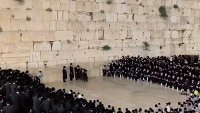 כ"ק אדמו"ר מסערט וויזניץ שליט"א ביים כותל המערבי 
