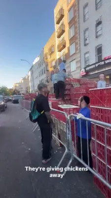 א נייגעריגער פארבייגייער שטעלט זיך אפ ביי א כפרות צענטער - און גייט אוועק מיט א הינדל