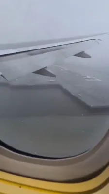 פאסאזשירן קלאטשן נאך א שרעקעדיגע לאנדונג אין יאפאן אינמיטן א טייפון