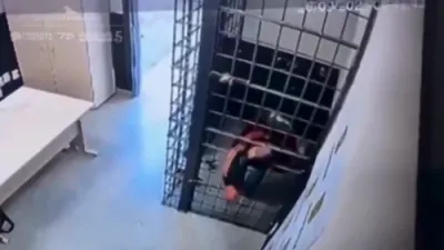 געכאפט אויף קאמערא: א מאן אין בראזיל קוועטשט זיך אדורך די גראטעס און שפאצירט ארויס פריי