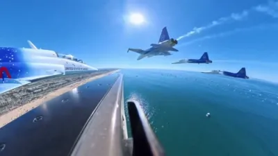 שפאנענדע קאקפיט ווידעא: נאסא דזשעט פליגערס רייסן דורך די לופטן אין א פארמאציע ביי אן עיר-שאו אין קאליפארניע