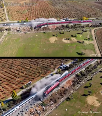 עי-איי (AI) ווידיאו צייגט דעם שרעקליכן באן עקסידענט אין שפאניע וואס האט איבערגעלאזט אמווייניגסטנס 74 טויטע