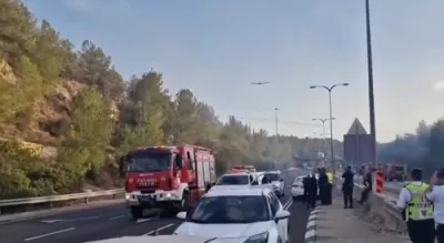 מאסיווע וואלד פייער ווילדעוועט אין בן שמן וואלד אין צענטראל ארץ ישראל און סטראשעט הויפט הייוועיס