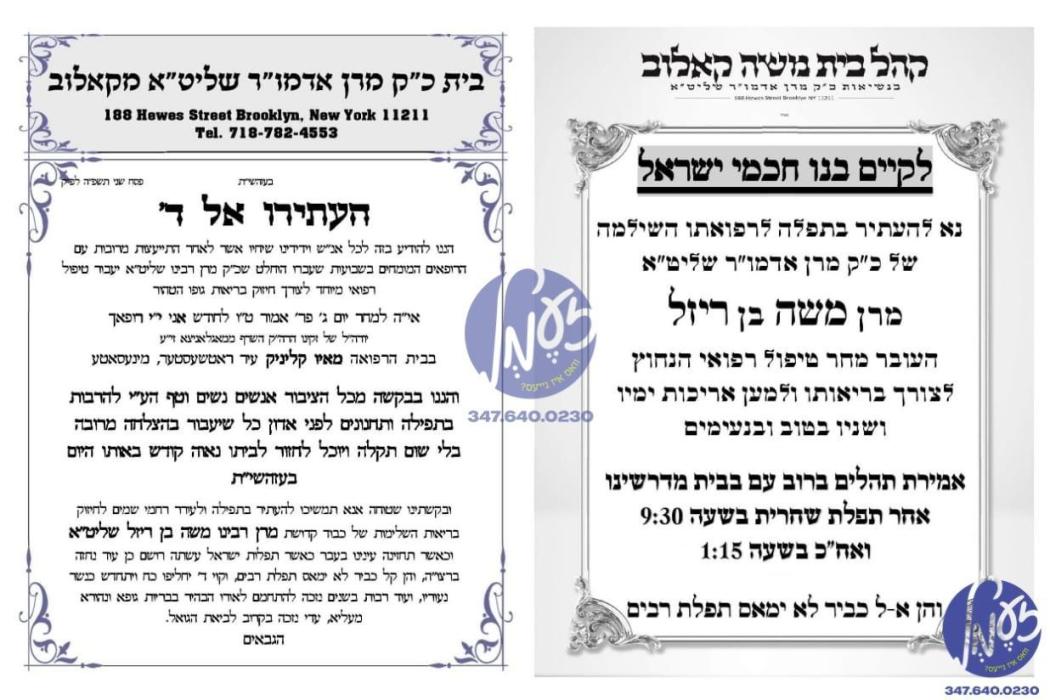 וויליאמסבורג - האדמו"ר מקאלוב לרפו"ש האט היינט אינ