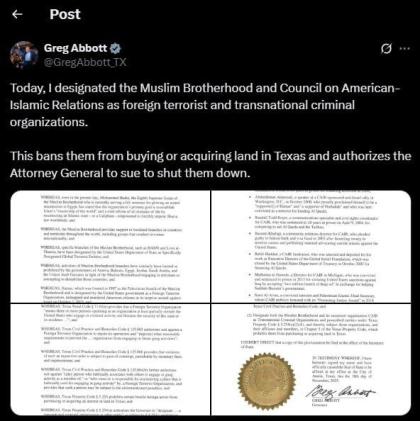 דער גאווערנאר פון טעקסאס, גרעג אבאט האט אפיציעל דע