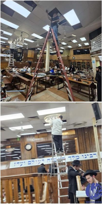 קראון הייטס - נייע שענדעליערס ווערט אינסטאלירט אין