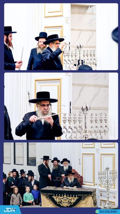 האדמו"ר מסאטמאר ביי הדלקת נר חנוכה.