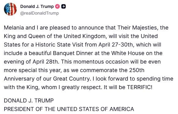 פרעזידענט טראמפ מעלדט אז דער קעניג פון ענגלאנד ווע