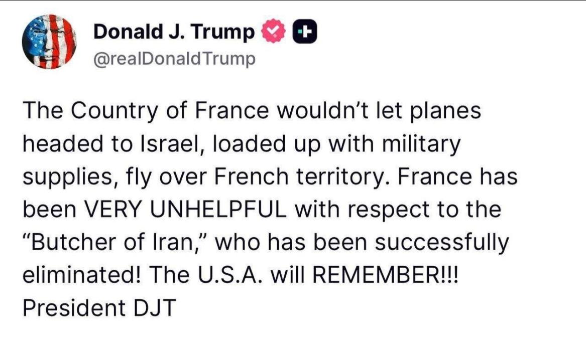 פרעזידענט טראמפ איז נישט צופרידן מיט פראנקרייך. 

