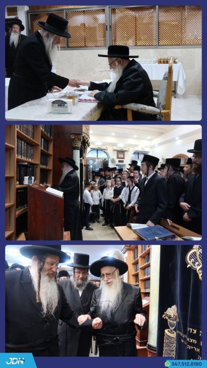 האדמו"ר מצאנז ביי קבלת קהל אין די שטאט צפת, לקראת 