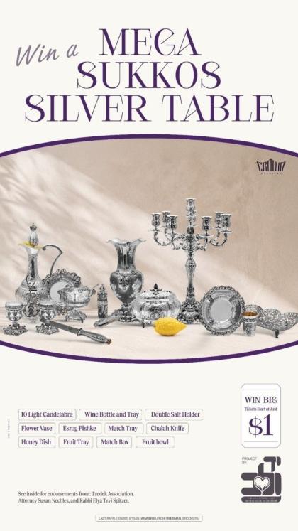 געווינט אן אויסגעצאלטע מעגא זילבערנע סוכות טיש און